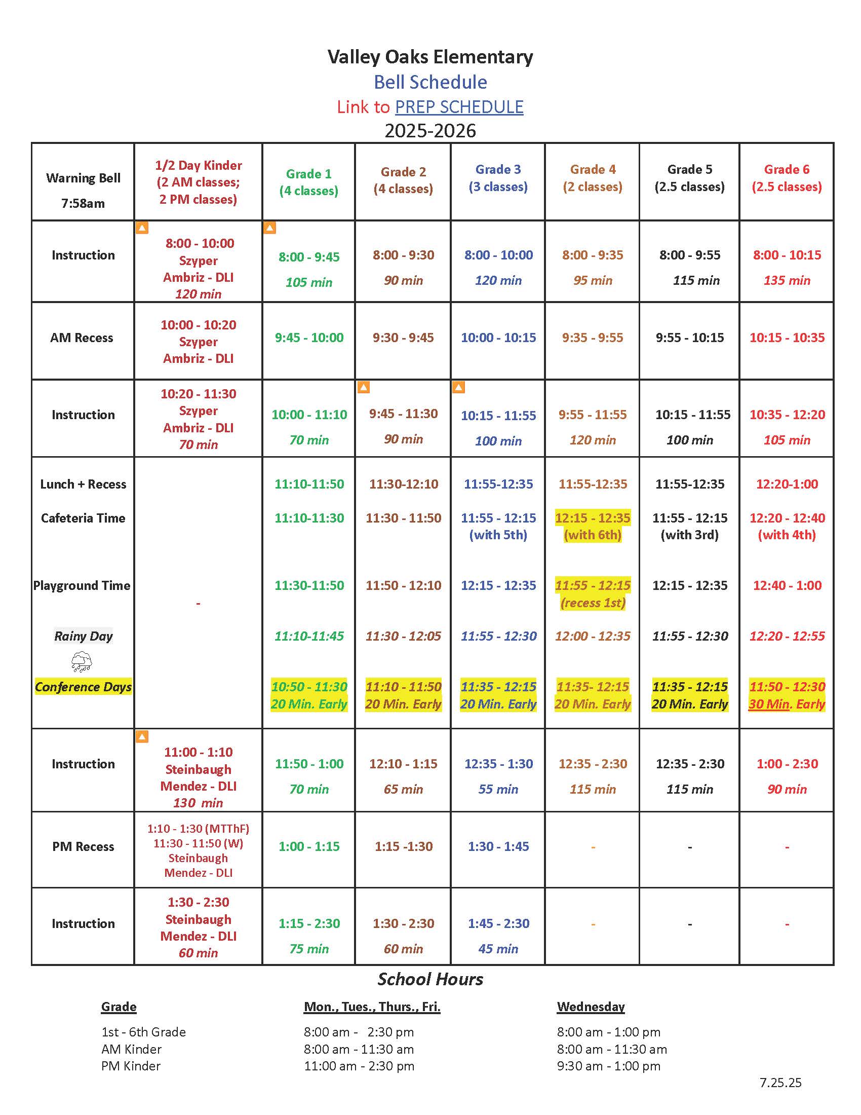 Bell Schedule 25-26