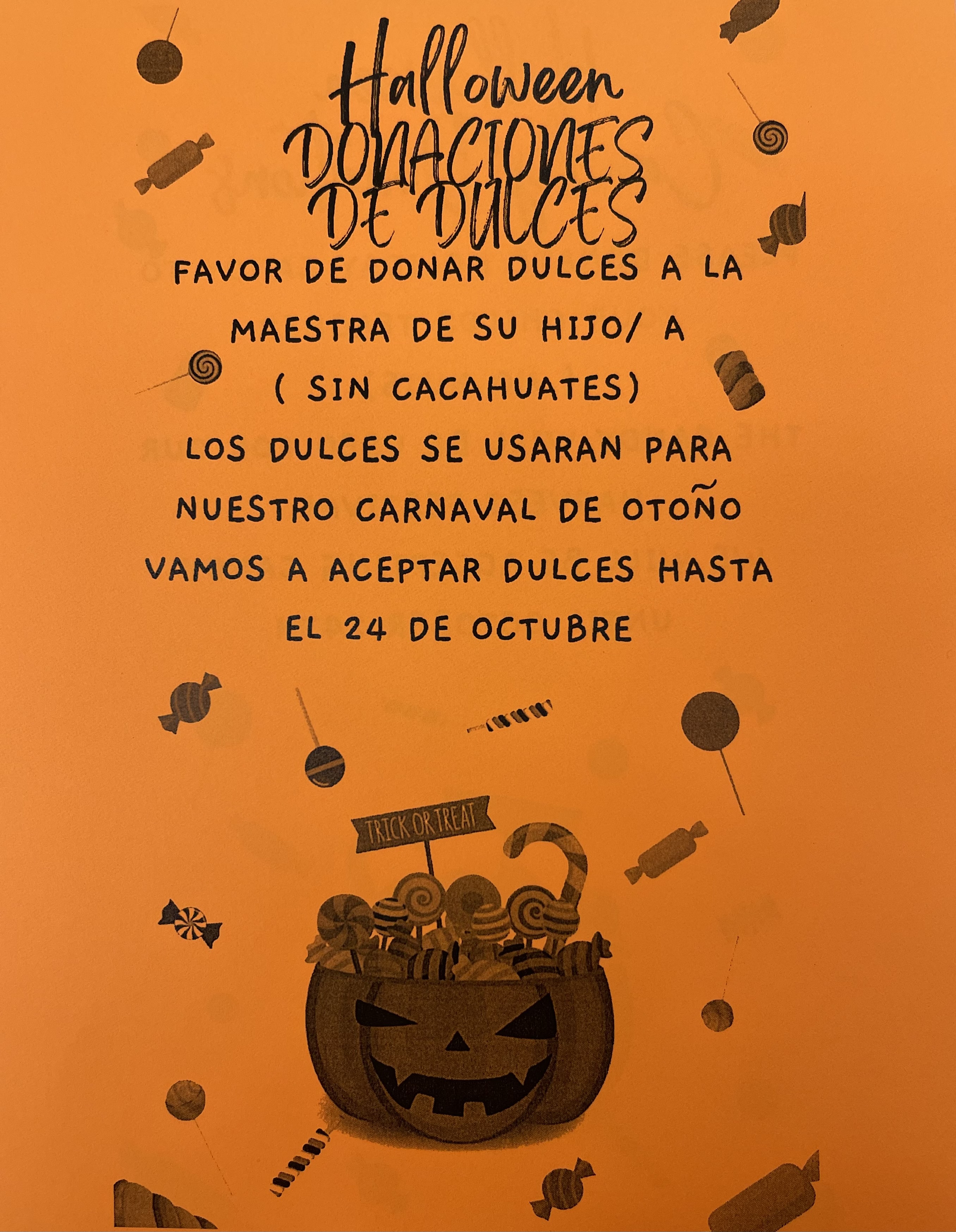 candy donations flyer in spanish