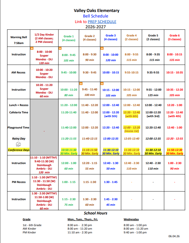 Bell Schedule 26-27